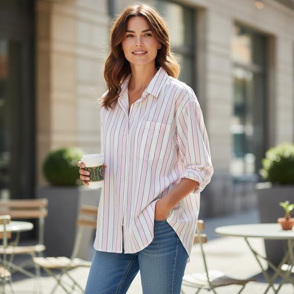 Dockers L Striped Button Down Shirt 100 Cotton Long Sleeve Classic - Picture 1 of 7